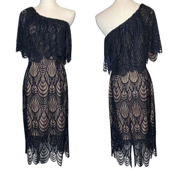 Dress the Population Violet Lace One Shoulder Dress in Black size Small - Picture 1 of 4
